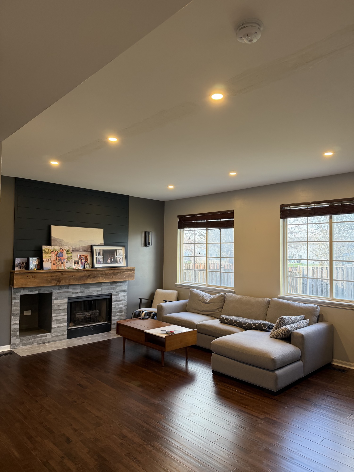 Recessed lights in a living room