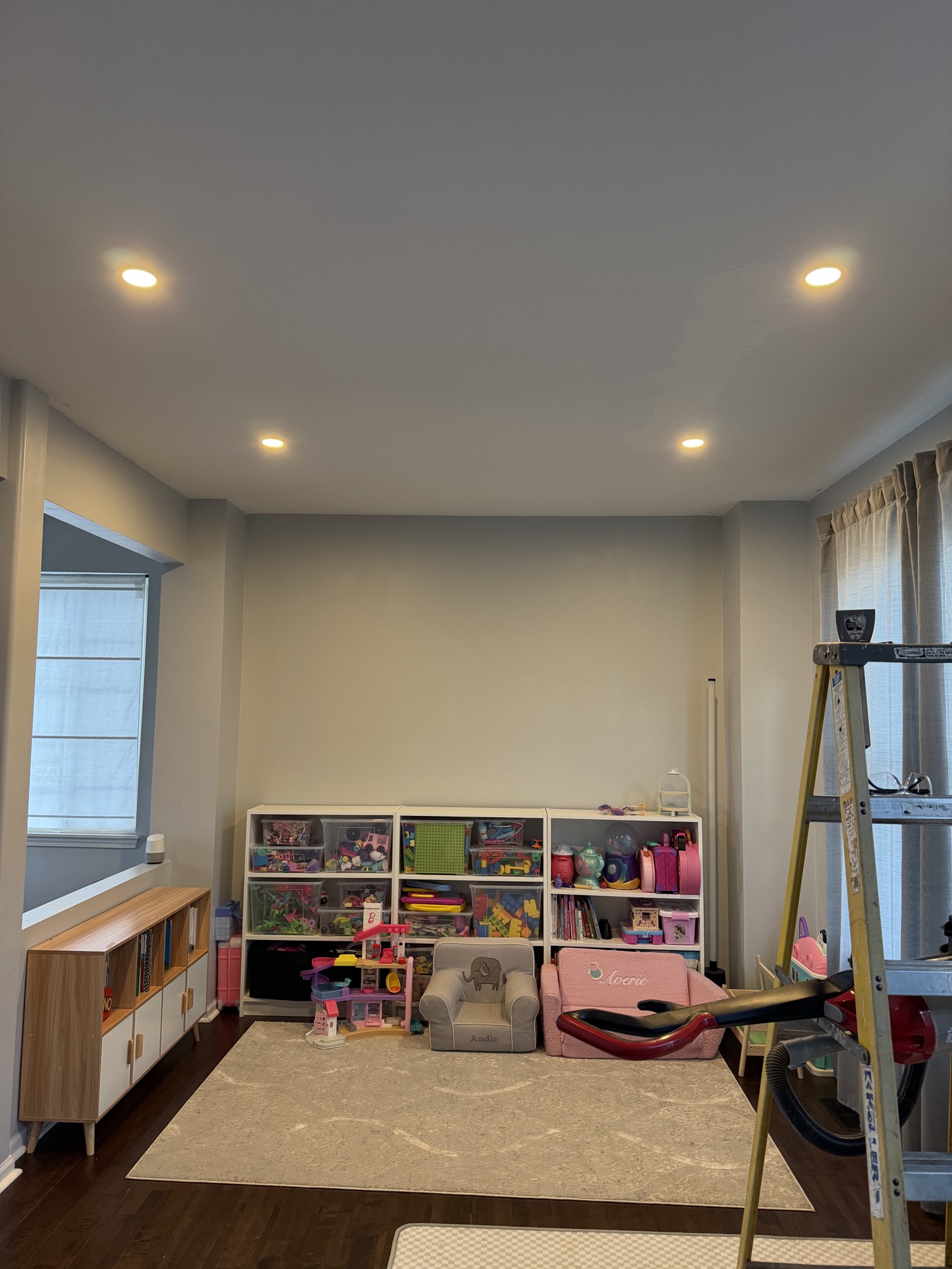 Recessed lights in a bedroom
