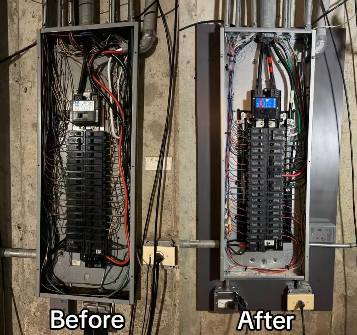 Before and after of a basement panel replacement